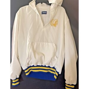 Vintage Holloway Varsity Jacket 1/4 Zip Hoodie Satin white with Chief Large
